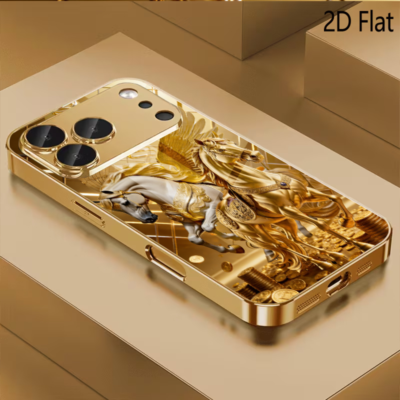 Phone Cases That Cover The Camera - İki At Desenli Temperli Cam Tasarım
