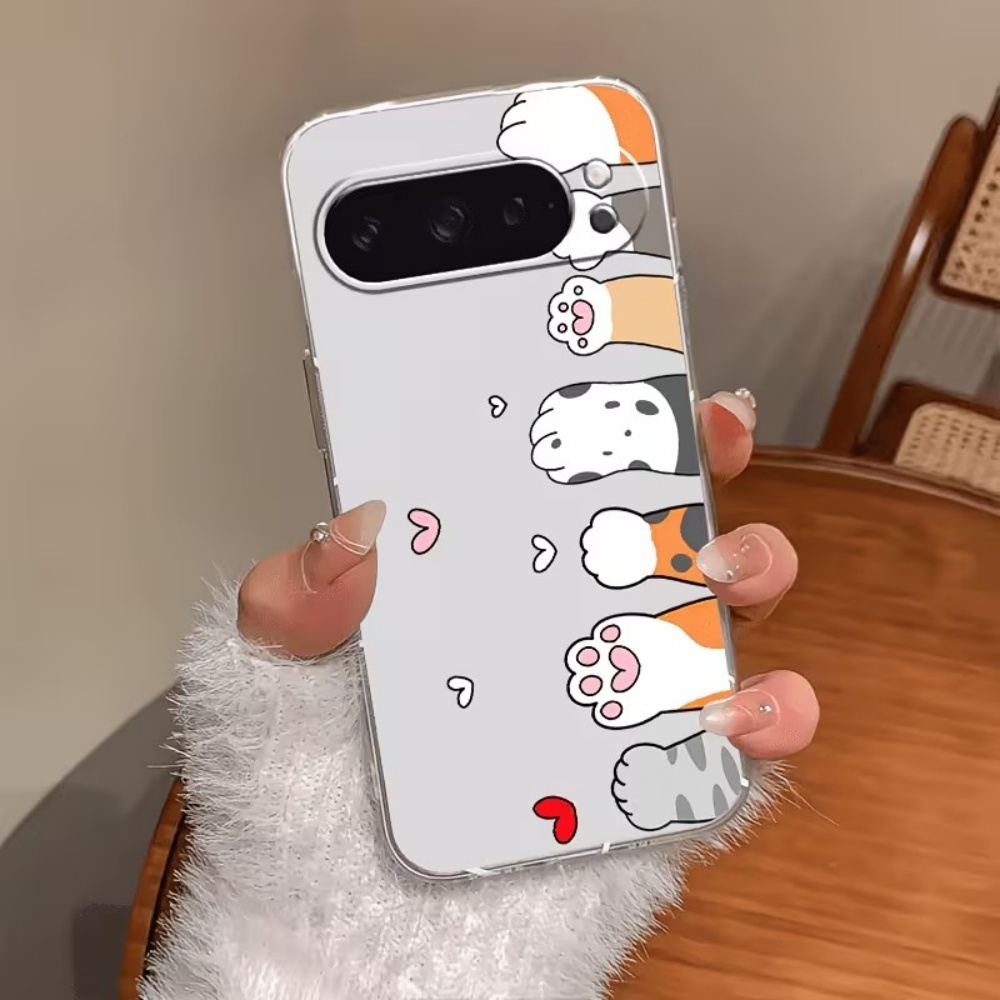 Phone Cases Google Pixel 7 - Karikatür Kedi Pati Baskılı Kristal Şeffaf