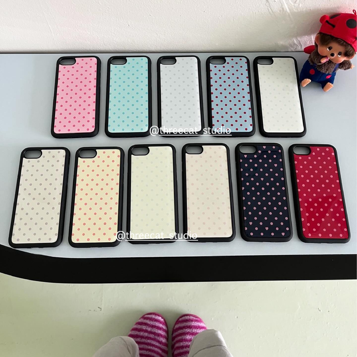Phone Cases Korea - Kore Tarzı Renkli Puantiyeli Siyah Kenarlı