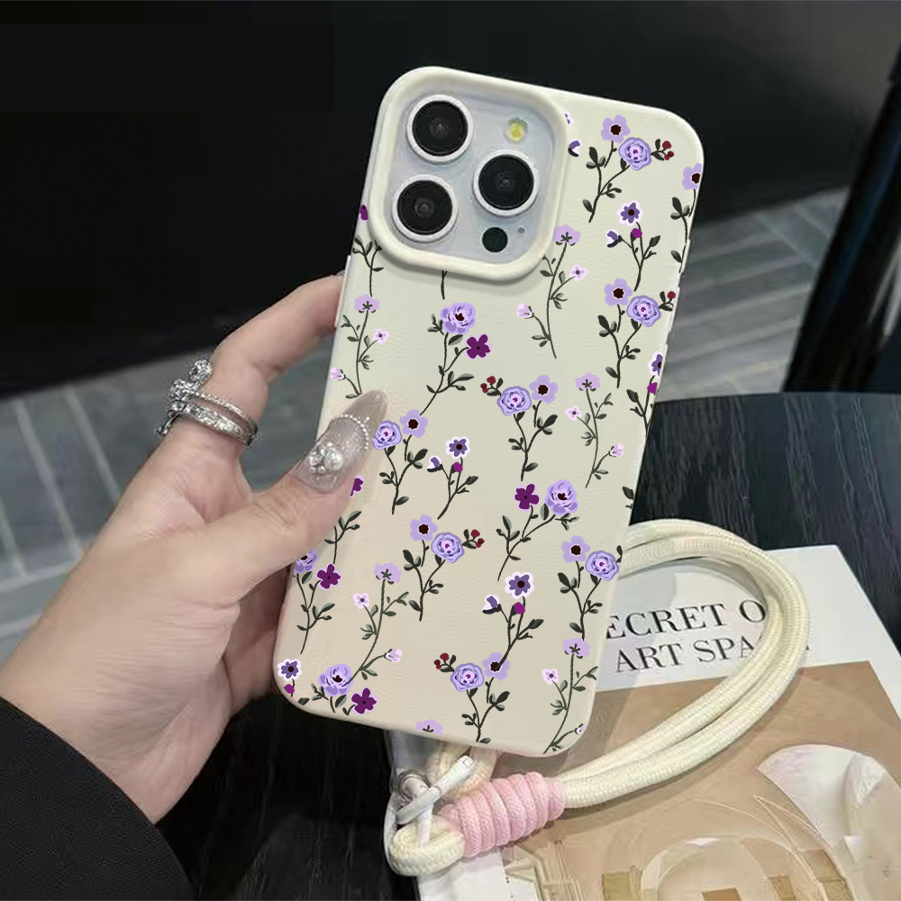 Phone Cases Purple - İnce Dallı Mor Çiçek Desenli Askılı