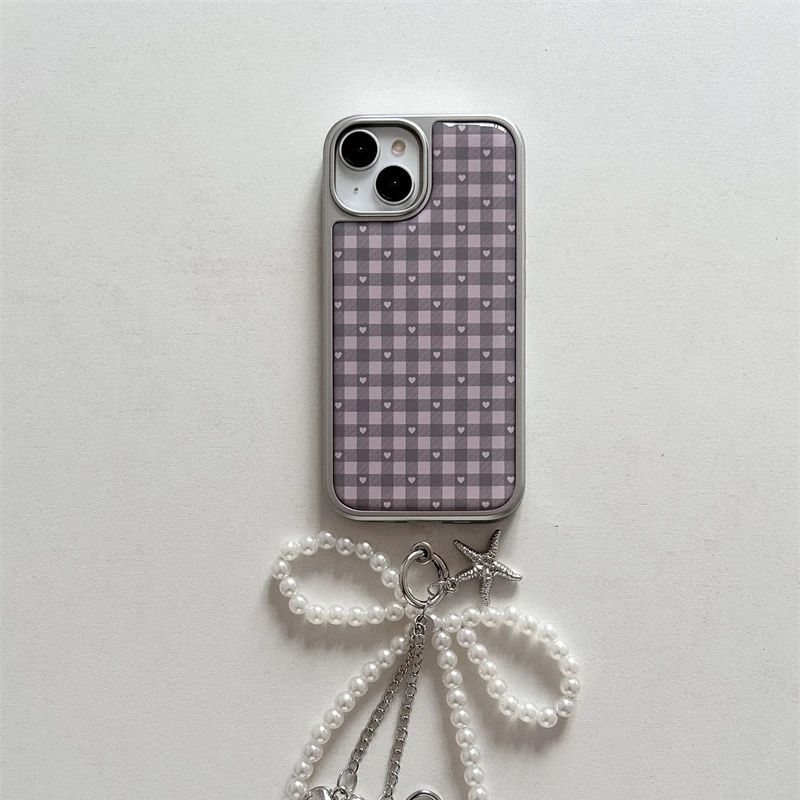 Phone Cases Purple - Pembe Mor Kalp Şeklinde Kareli Kore