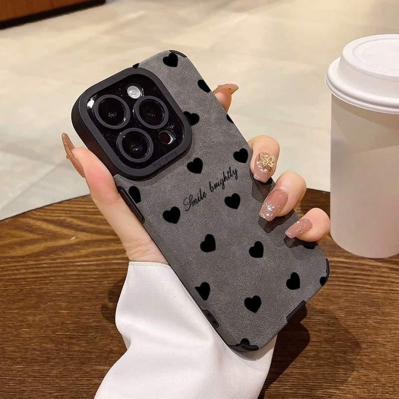 Phone Cases For Girls - Yeni Lüks Siyah Kalp Desenli Yumuşak