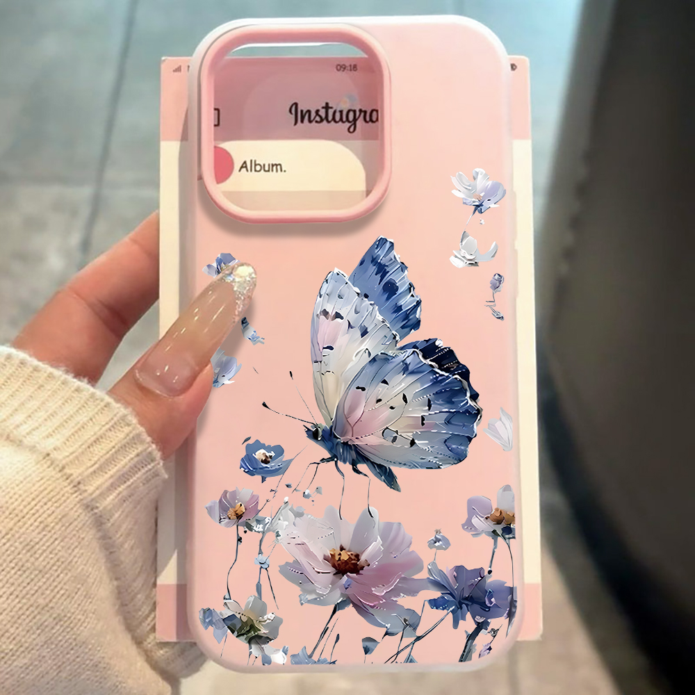 Phone Cases Purple - Suluboya Mavi Mor Kelebek Çiçek Desenli