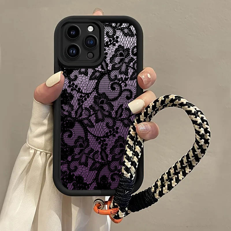Phone Cases Purple - Siyah Mor Dantel Askılı Telefon Kılıfı