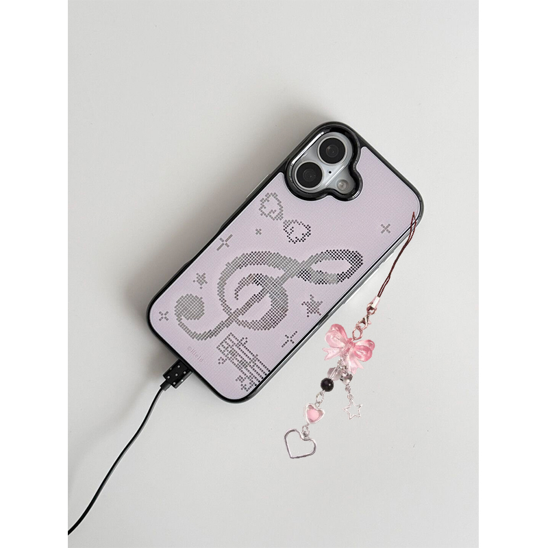 Phone Cases Korea - Kore Pembe Mozaik Nota Desenli Telefon