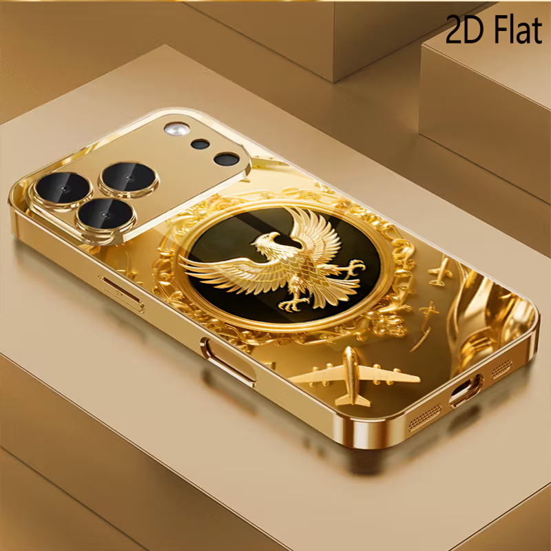 Phone Cases With Camera Cover - Altın Kanat Desenli temperli cam tasarım