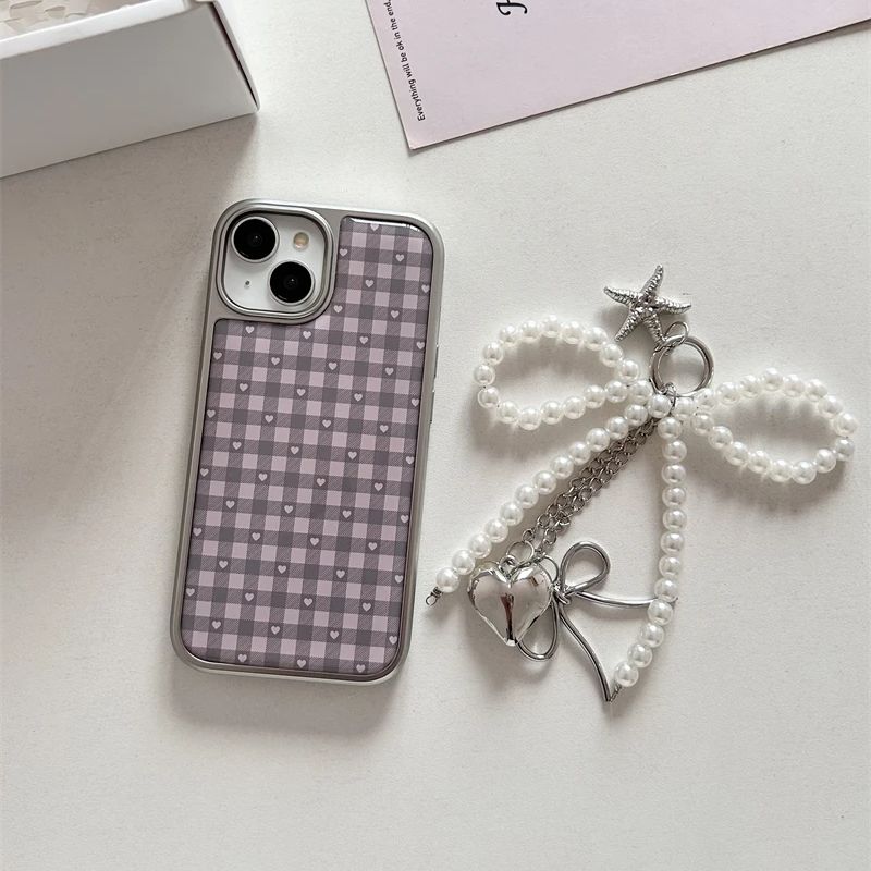 Pembe Mor Kalp Şeklinde Kareli - Phone Cases Purple incelemesi ve fiyatı